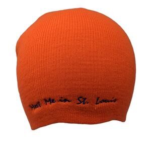 Meet Me In St. Louis Beanie Hat Orange One Size Stretch Knitted Embroidered AMC